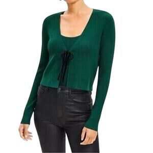 LOFT Green Ribbed Tie Front Cardigan Top Women’s XXS Fall | Holiday vibes
